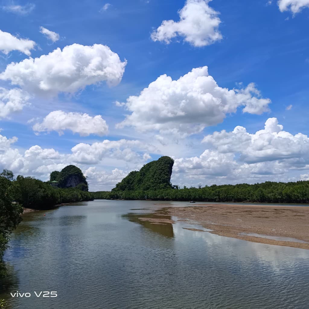 Limestone karsts and river near Krabi Town — classic Krabi riding scenery
