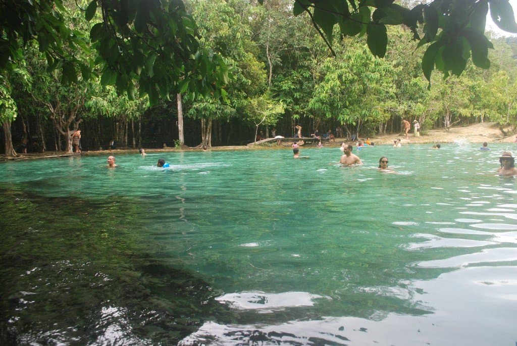 Emerald Pool (Sa Morakot) in Krabi — turquoise natural swimming pool surrounded by tropical rainforest