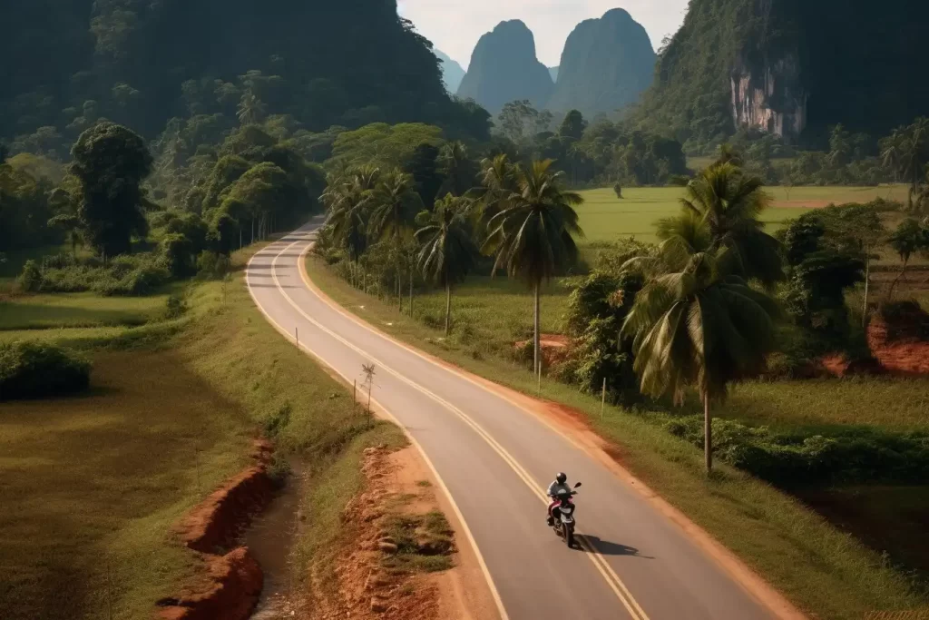 Driving your motorbike through the picturesque Ao Thailand Bay